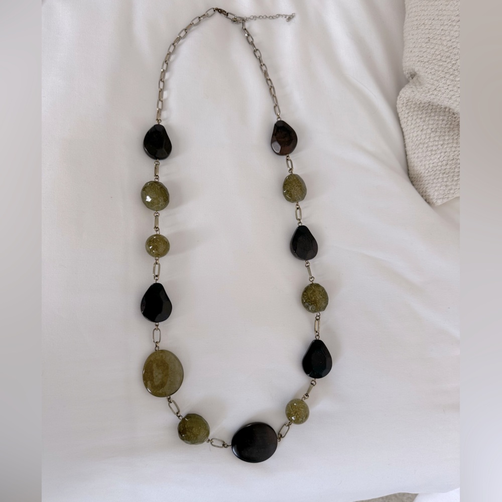 Brown and Green Stone Beaded Necklace